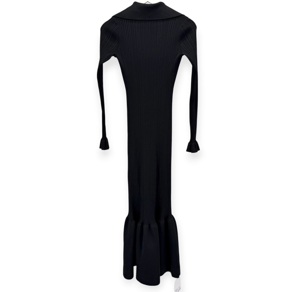 NWT Self-Portrait Black Ribbed Knit Fluted Midi Dress $555‎ - Size Small - Picture 14 of 16